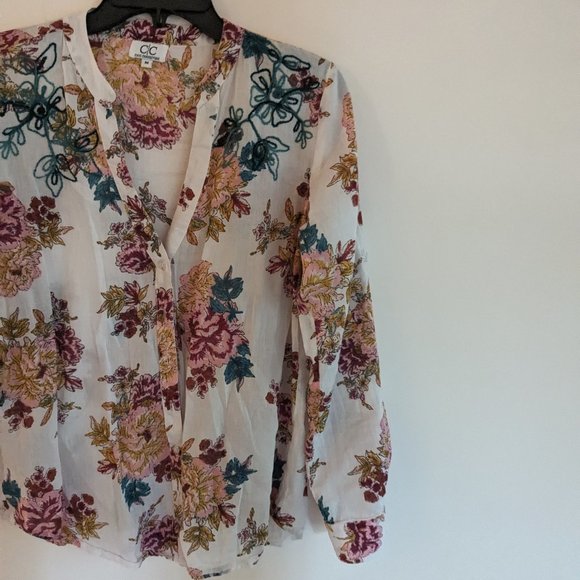 Chic Connection Womens Shirt Tunic  Floral Roll Tab Beach - Picture 4 of 5
